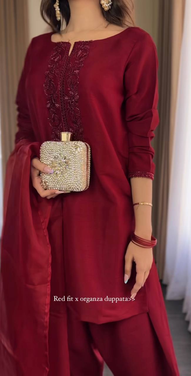Editorial Deep Red Silk Co-ord